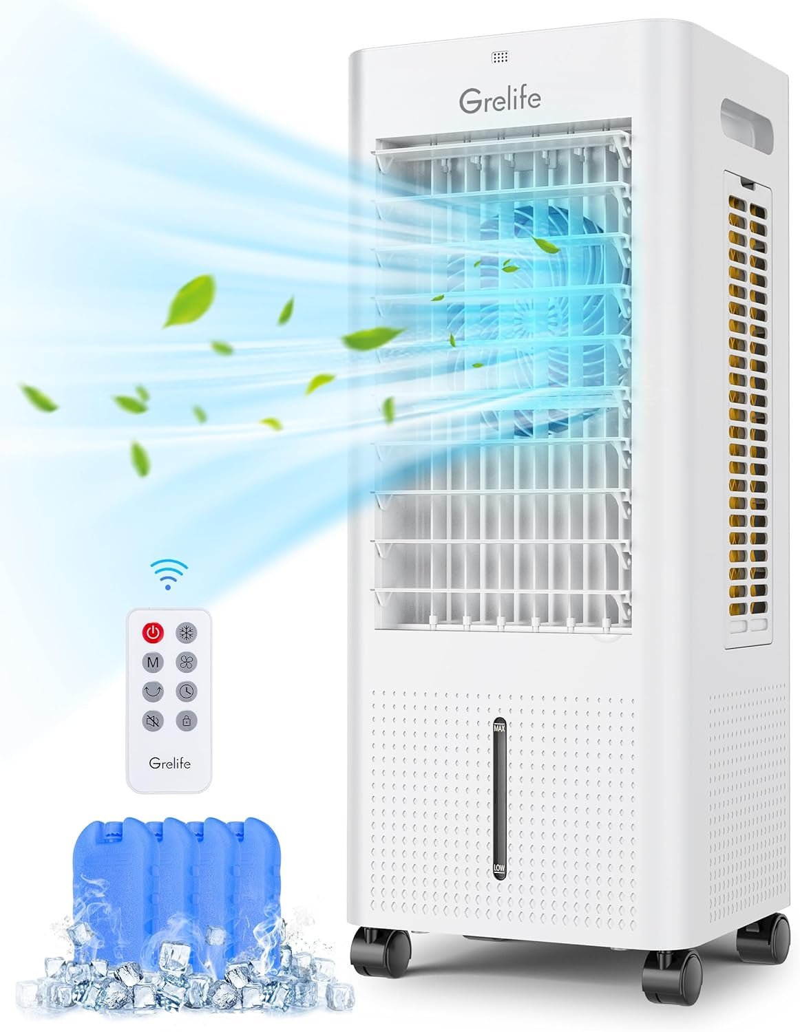 3 - IN - 1 Portable Evaporative Air Cooler,Grelife Air Cooler Cooling Fan with 4 Ice Packs,12H Timer,1.58Gal Water Tank,Remote Control,3 Modes,3 Speeds, Personal Swamp Cooler for Bedroom Home Office - WORLD TIME VISITS