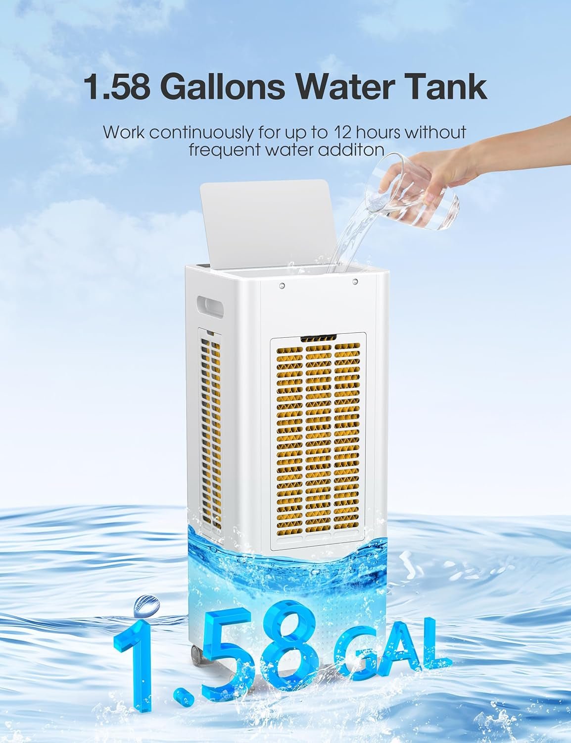 3-IN-1 Portable Evaporative Air Cooler,Grelife Air Cooler Cooling Fan with 4 Ice Packs,12H Timer,1.58Gal Water Tank,Remote Control,3 Modes,3 Speeds, Personal Swamp Cooler for Bedroom Home Office