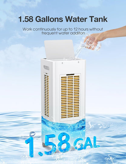 3-IN-1 Portable Evaporative Air Cooler,Grelife Air Cooler Cooling Fan with 4 Ice Packs,12H Timer,1.58Gal Water Tank,Remote Control,3 Modes,3 Speeds, Personal Swamp Cooler for Bedroom Home Office