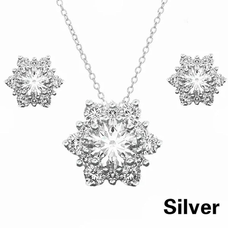 3 Pcs/set 925 Silver Natural Gem AAA CZ Snowflake Antique Necklace Earrings Christmas Snowflake Jewelry Gift