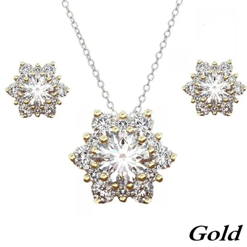 3 Pcs/set 925 Silver Natural Gem AAA CZ Snowflake Antique Necklace Earrings Christmas Snowflake Jewelry Gift - WORLD TIME VISITS