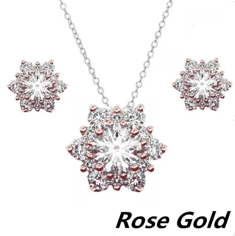 3 Pcs/set 925 Silver Natural Gem AAA CZ Snowflake Antique Necklace Earrings Christmas Snowflake Jewelry Gift