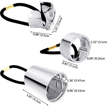 3 Pieces Metal Circle Hair Cuff Elastic Hair Band Ties Ponytail Holder Rope Accessory for Women Girls, 3 Styles(Silver) - WORLD TIME VISITS