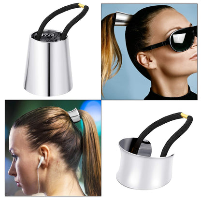 3 Pieces Metal Circle Hair Cuff Elastic Hair Band Ties Ponytail Holder Rope Accessory for Women Girls, 3 Styles(Silver)