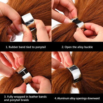 3 Pieces Metal Circle Hair Cuff Elastic Hair Band Ties Ponytail Holder Rope Accessory for Women Girls, 3 Styles(Silver)