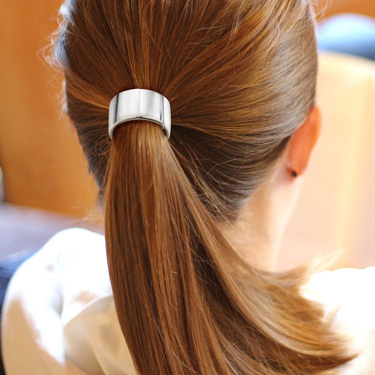 3 Pieces Metal Circle Hair Cuff Elastic Hair Band Ties Ponytail Holder Rope Accessory for Women Girls, 3 Styles(Silver)
