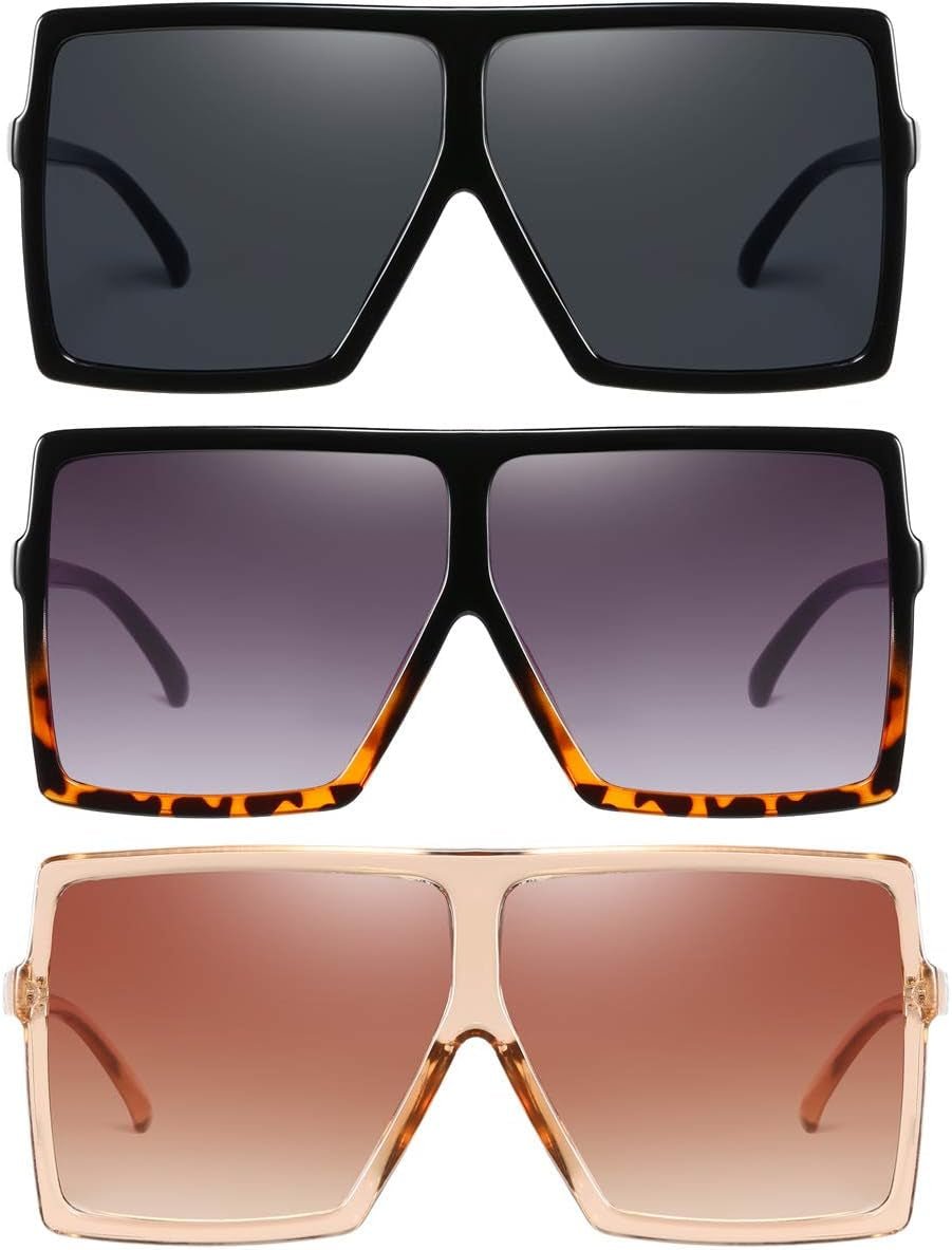 3 Pieces Sunglasses for Women Men Large Frame Retro Square Glasses - WORLD TIME VISITS