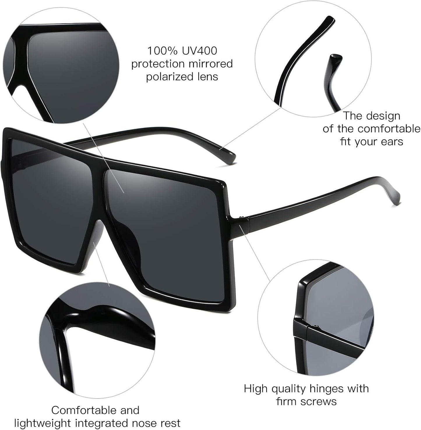 3 Pieces Sunglasses for Women Men Large Frame Retro Square Glasses