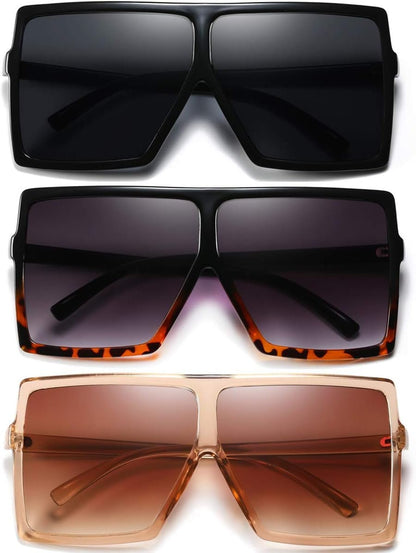3 Pieces Sunglasses for Women Men Large Frame Retro Square Glasses