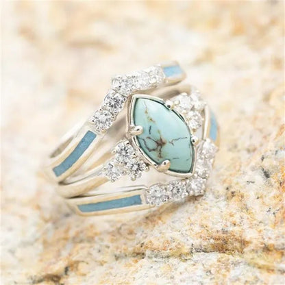 3 Pieces/Set Womens Gold Plated Multilayer Hollow Turquoise Rings with Delicate Moissanite Engagement Wedding Rings Anniversary Birthday Christmas Gift Jewelry Sizes 5 - 11 - WORLD TIME VISITS
