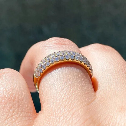 3 Row Micro Pave Zircon Ring， Wedding Band Half Eternity Wide  Band 1gold plated Ring Anniversary Diamond Ring for Her Tricolor size 4-12