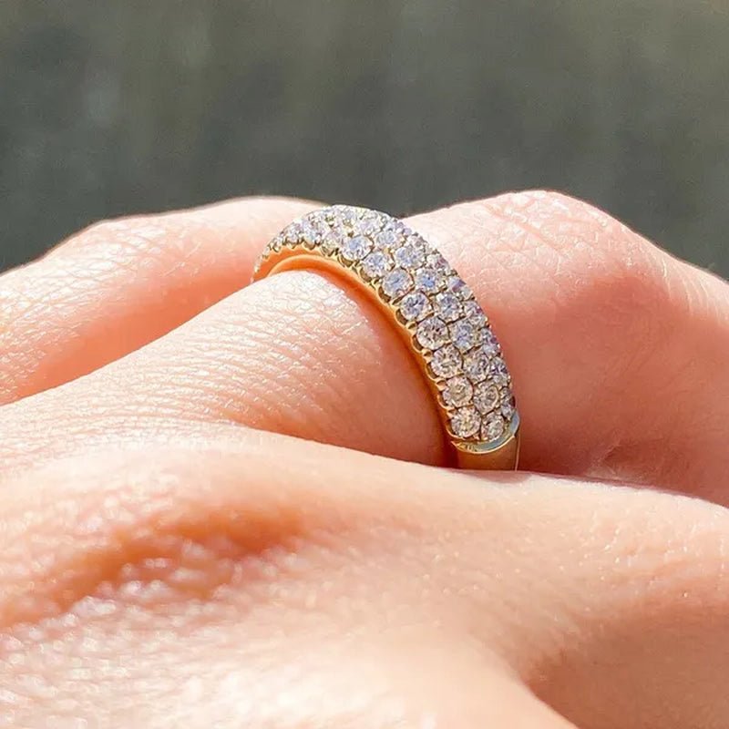 3 Row Micro Pave Zircon Ring， Wedding Band Half Eternity Wide  Band 1gold plated Ring Anniversary Diamond Ring for Her Tricolor size 4-12