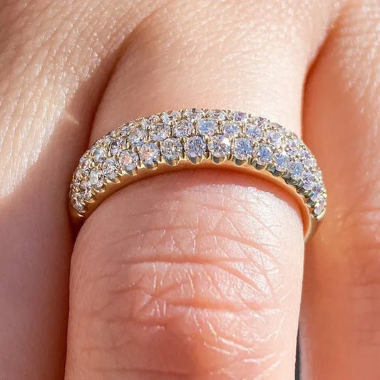 3 Row Micro Pave Zircon Ring， Wedding Band Half Eternity Wide Band 1gold plated Ring Anniversary Diamond Ring for Her Tricolor size 4 - 12 - WORLD TIME VISITS