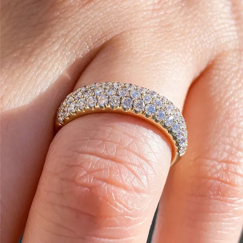 3 Row Micro Pave Zircon Ring， Wedding Band Half Eternity Wide  Band 1gold plated Ring Anniversary Diamond Ring for Her Tricolor size 4-12