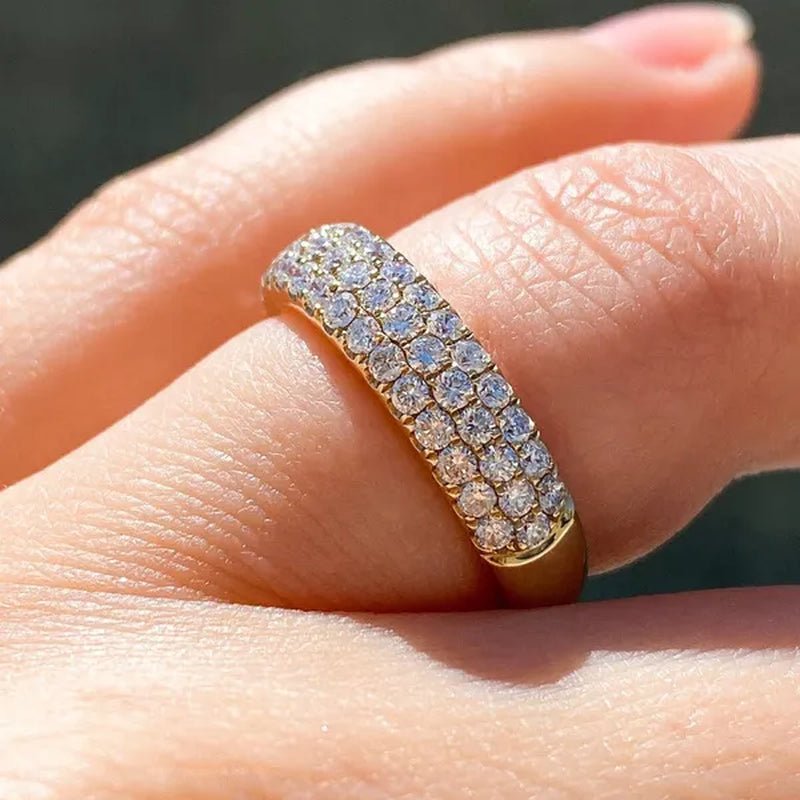 3 Row Micro Pave Zircon Ring， Wedding Band Half Eternity Wide  Band 1gold plated Ring Anniversary Diamond Ring for Her Tricolor size 4-12