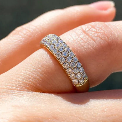 3 Row Micro Pave Zircon Ring， Wedding Band Half Eternity Wide  Band 1gold plated Ring Anniversary Diamond Ring for Her Tricolor size 4-12