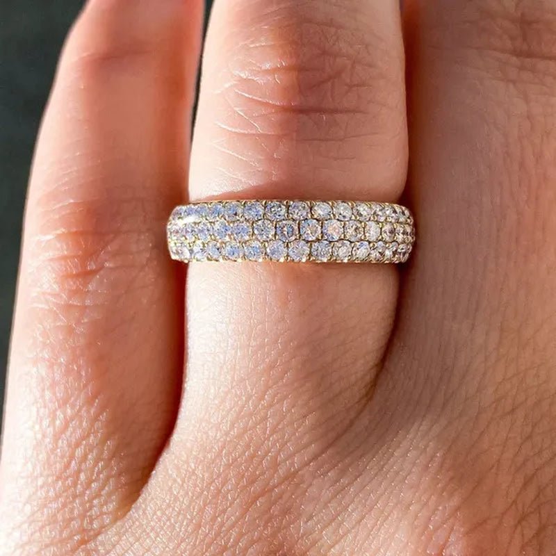 3 Row Micro Pave Zircon Ring， Wedding Band Half Eternity Wide Band 1gold plated Ring Anniversary Diamond Ring for Her Tricolor size 4 - 12 - WORLD TIME VISITS
