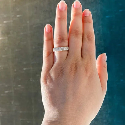 3 Row Micro Pave Zircon Ring， Wedding Band Half Eternity Wide Band 1gold plated Ring Anniversary Diamond Ring for Her Tricolor size 4 - 12 - WORLD TIME VISITS