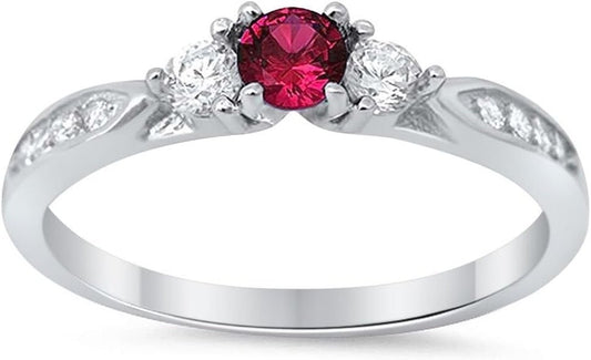 3 - Stone Wedding Engagement Ring round Cubic Zirconia Three Stone 925 Sterling Silver Choose Color - WORLD TIME VISITS