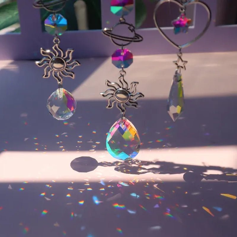 3 Styles Crystal Wind Chime Moon Sun Catcher Diamond Prisms Pendant Dream Catcher Rainbow Chaser Hanging Drop Home Garden Decor Windchime