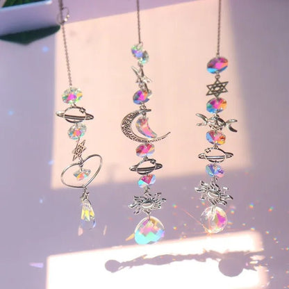 3 Styles Crystal Wind Chime Moon Sun Catcher Diamond Prisms Pendant Dream Catcher Rainbow Chaser Hanging Drop Home Garden Decor Windchime