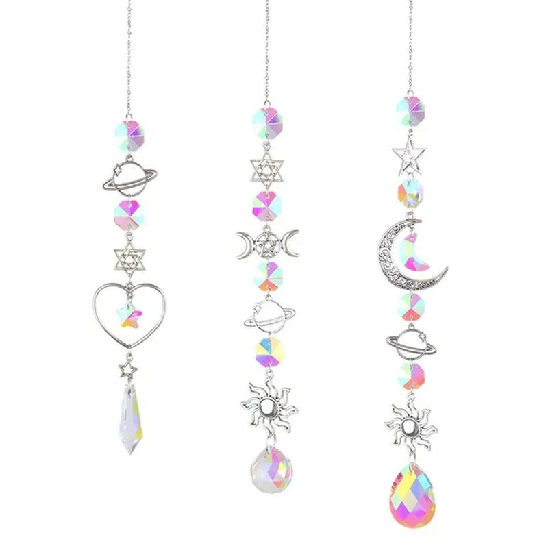 3 Styles Crystal Wind Chime Moon Sun Catcher Diamond Prisms Pendant Dream Catcher Rainbow Chaser Hanging Drop Home Garden Decor Windchime - WORLD TIME VISITS