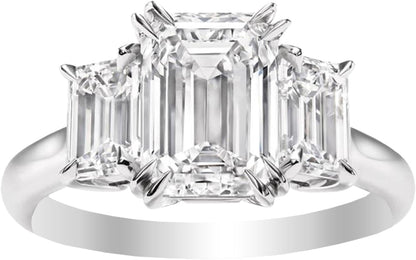 3 Three Stone Emerald Diamond Engagement Ring 14K White Gold (H - I Color VS1 - VS2 Luxury Collection) - WORLD TIME VISITS