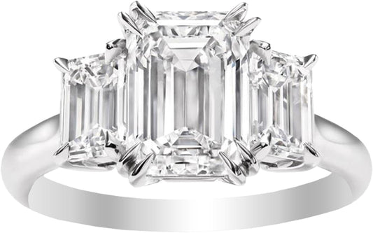 3 Three Stone Emerald Diamond Engagement Ring 14K White Gold (H - I Color VS1 - VS2 Luxury Collection) - WORLD TIME VISITS