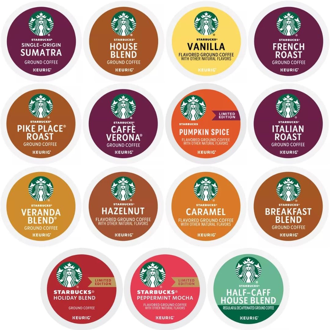 30 Count—Starbucks Variety Pack Sampler K-Cup Coffee Pods—Including Starbucks Blonde, Medium, Dark Roast, Flavored & Holiday Blend Coffee—For Keurig Brewers—1 Box (15 Unique Flavors)