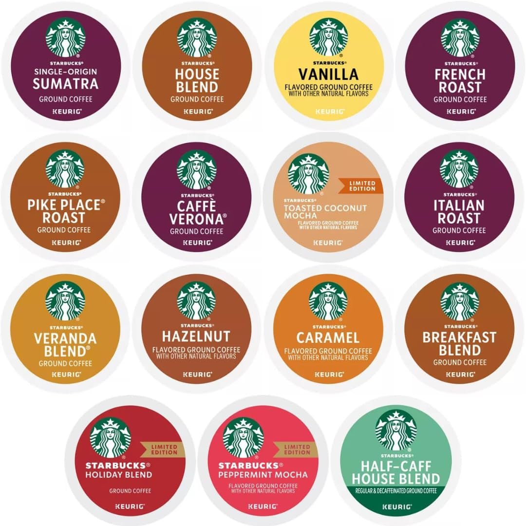 30 Count—Starbucks Variety Pack Sampler K-Cup Coffee Pods—Including Starbucks Blonde, Medium, Dark Roast, Flavored & Holiday Blend Coffee—For Keurig Brewers—1 Box (15 Unique Flavors)