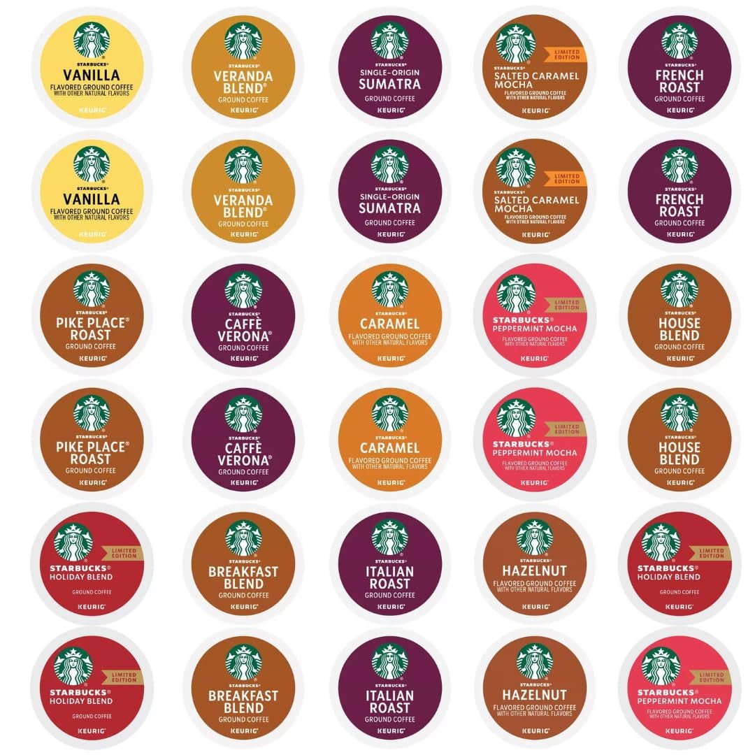 30 Count—Starbucks Variety Pack Sampler K - Cup Coffee Pods—Including Starbucks Blonde, Medium, Dark Roast, Flavored & Holiday Blend Coffee—For Keurig Brewers—1 Box (15 Unique Flavors) - WORLD TIME VISITS