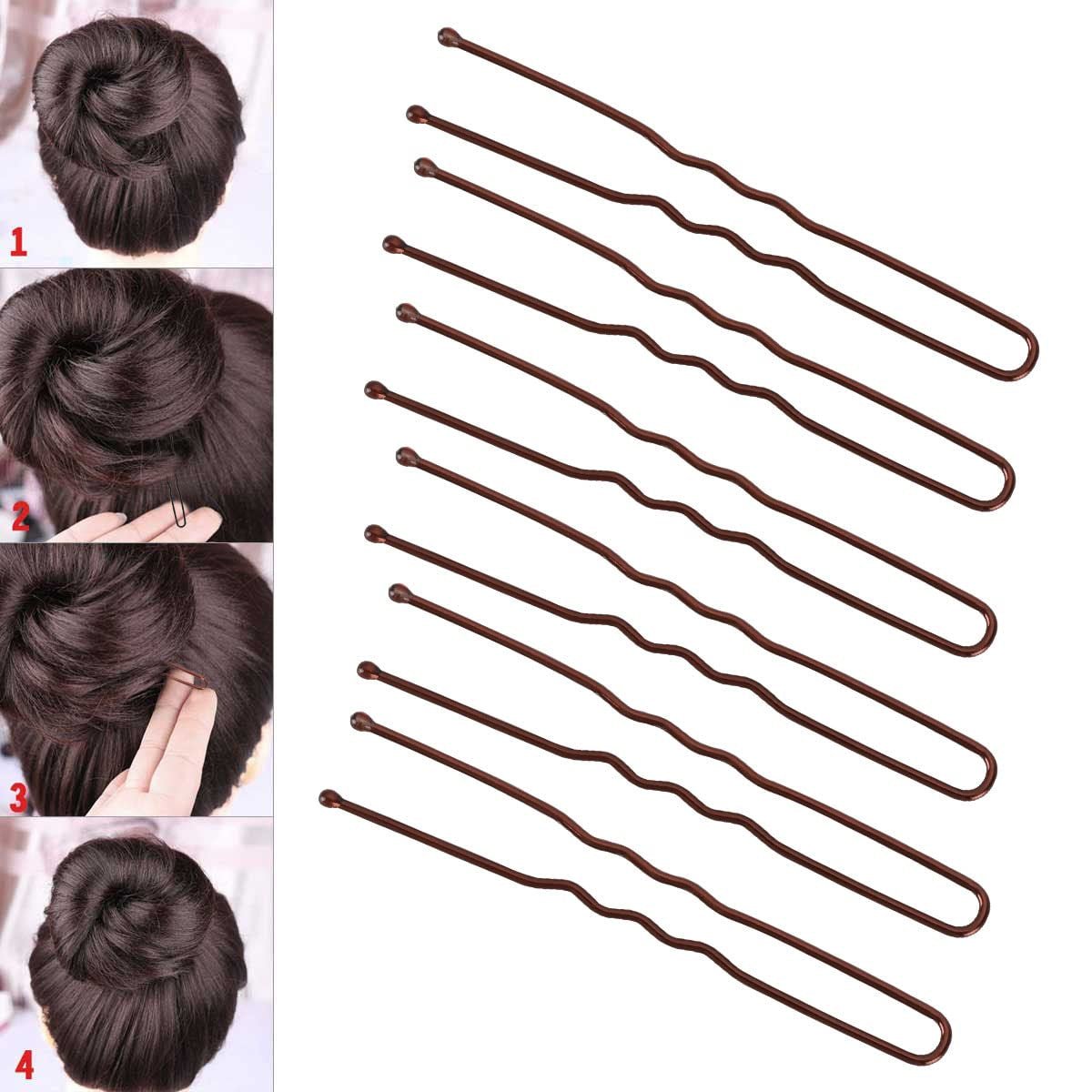 300 Hair Bun Bobby Pins U Shaped Pin Hair Grips to Clip Ballet Hair Net for Women 6 CM/2.3 Inch Brown