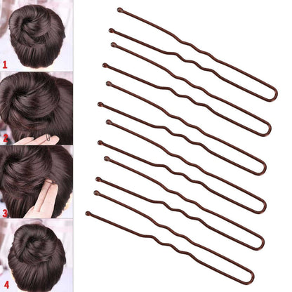 300 Hair Bun Bobby Pins U Shaped Pin Hair Grips to Clip Ballet Hair Net for Women 6 CM/2.3 Inch Brown