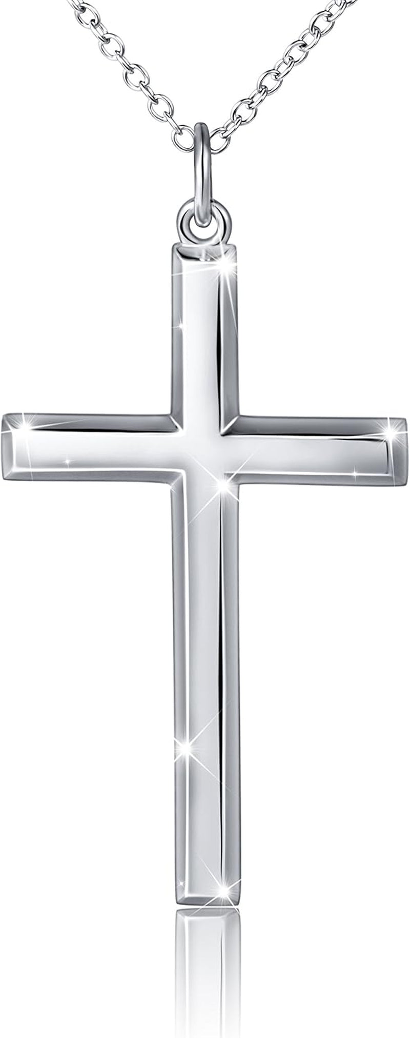S925 Sterling Silver Large Cross Christian Faith Pendant Necklace 24 Inches Silver Chain Jewelry for Men Women