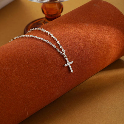 Cross Necklace for Women 14K Real Gold/Silver Plated Dainty Small CZ Cross Pendant Simple Choker Necklace Trendy Cute Sideways Cross Box Chain Necklace Easter Christian Baptism Religious Faith Jewelry Gift