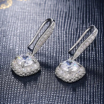 Lady Elegant Fashion Noble 925 Silver Diamond Dangle Drop Earrings for Women Jewelry
