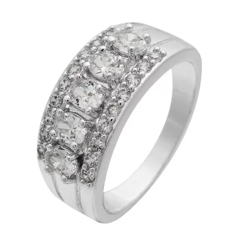 Natural 2.95CT Sapphire/Emerald/Ruby/Alexandrite/White Diamond 14K White Gold Ring Size 6-11