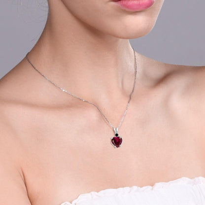 2.25 Cttw 14K White Gold Red Created Ruby and Black Diamond Pendant Necklace for Women | Heart Shape 8MM | with 18 Inch Chain - WORLD TIME VISITS