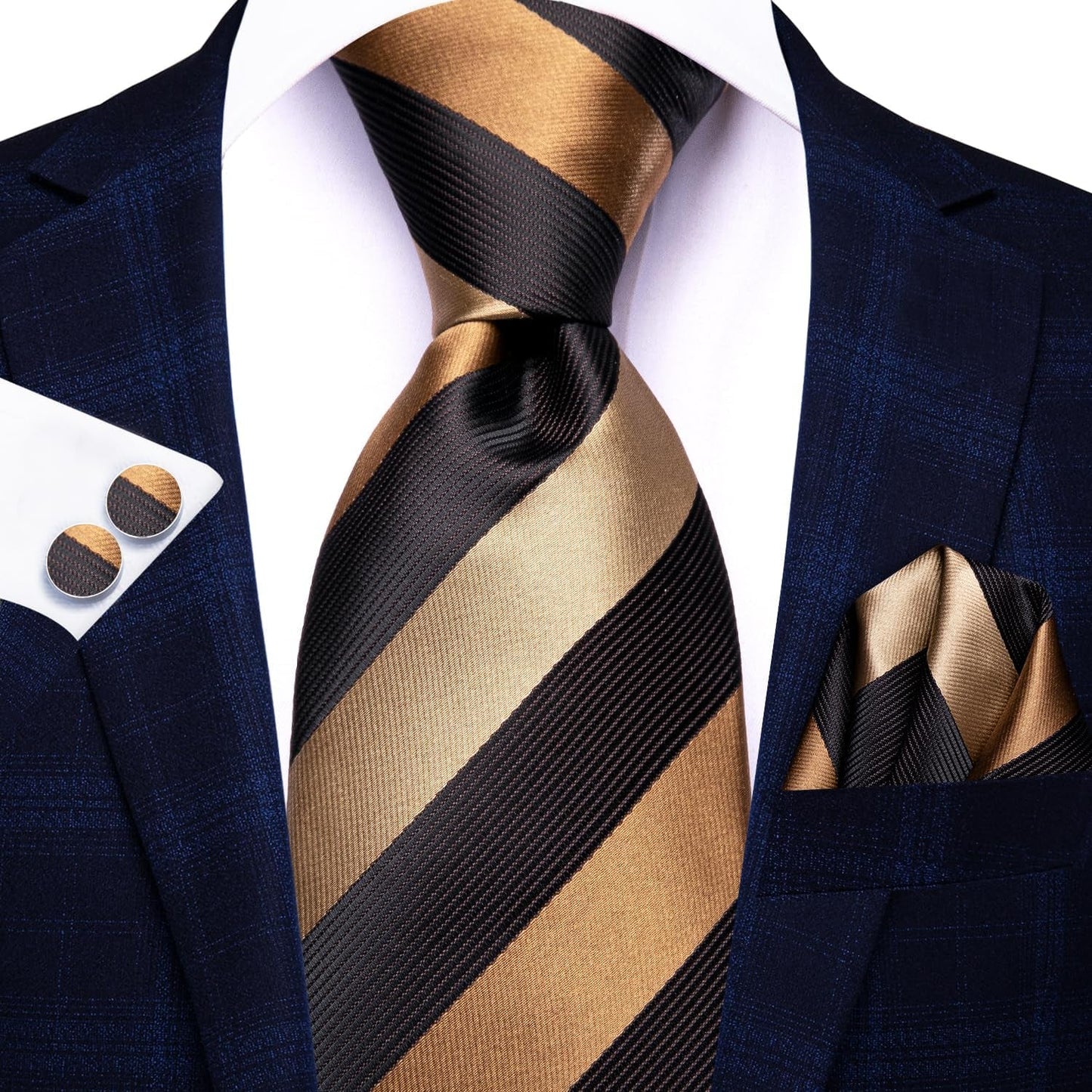 Mens Plaid Ties Classic Paisley Necktie with Handkerchief Cufflinks Set Business Stripe Tie