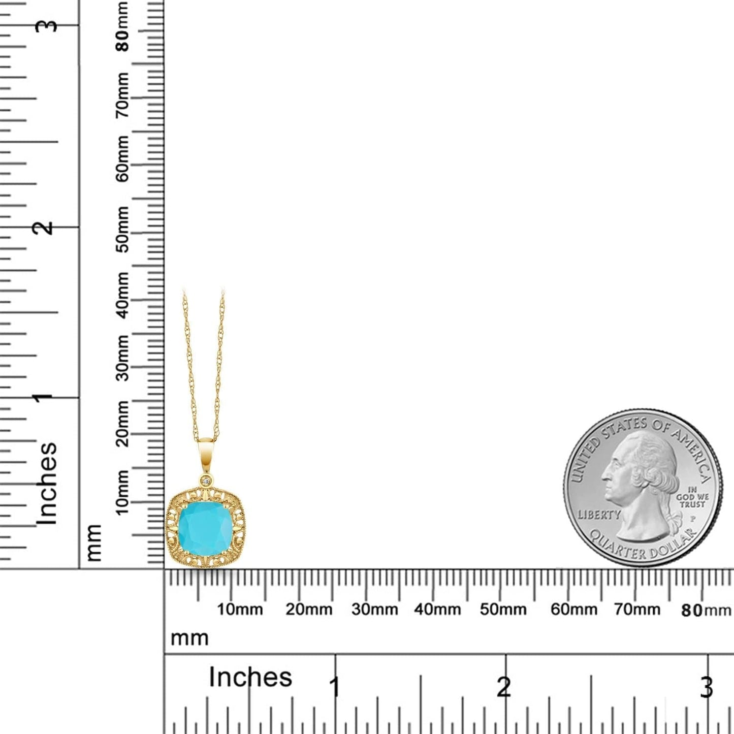 2.01 Ct Cushion Green Turquoise White Diamond 10K Yellow Gold Pendant with Chain - WORLD TIME VISITS