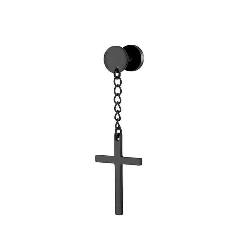 2PCS Stainless Steel Stud Earring Cross round Fake Ear Taper Dumbbell Unisex