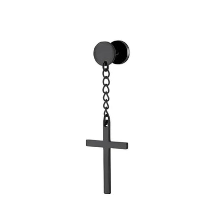 2PCS Stainless Steel Stud Earring Cross round Fake Ear Taper Dumbbell Unisex