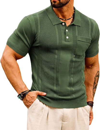 Men'S Knit Polo Shirts Short Sleeve Texture Lightweight Golf Shirts Sweater