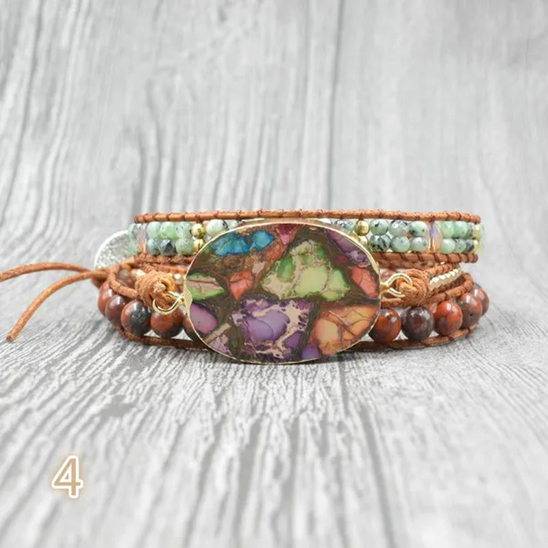Vintage Boho Handmade Turquoise Charm Natural Stone Beads Bracelets Adjustable Wrap Leather Bracelet Jewelry - WORLD TIME VISITS
