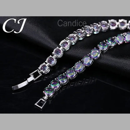 CANDICE Silver Plated Micro Pave round Rainbow Crystal Stone Women Tennis Bracelet for Evening Party Jewelry