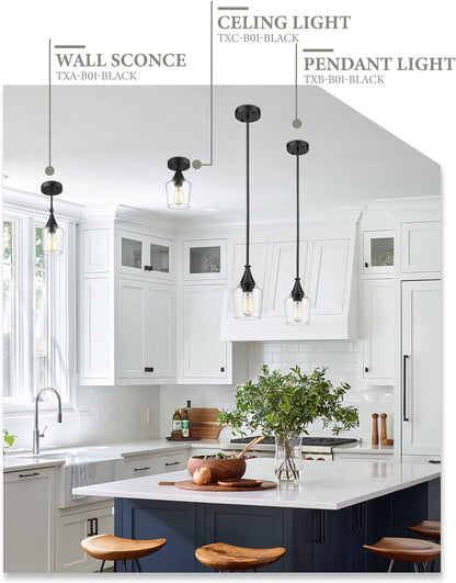 Modern Pendant Light Fixture, 1-Light Black Hanging Light Light Fixtures with Wine Glass Shade, Adjustable Height, Kitchen Island Pendant Lighting for Dining Room
