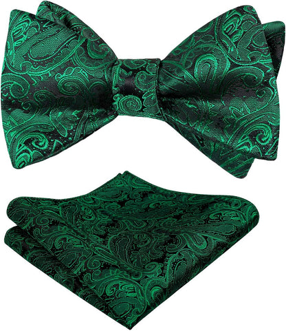 Mens Paisley Jacquard Self-Tie Bow Tie Pocket Square Set - WORLD TIME VISITS