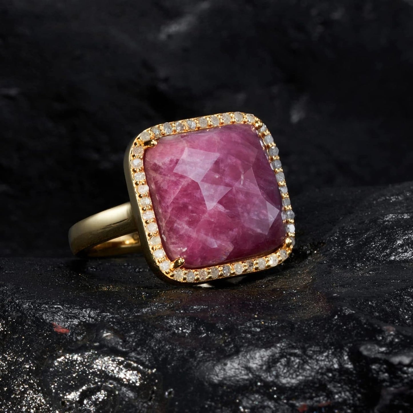 Natural Gemstone Rings, 925 Sterling Silver Genuine Gemstone Square Ring with Diamonds for Women Girls, Birthstone Rings Jewelry Gifts for Valentine'S Day, Birthday (Available 6,7,8)