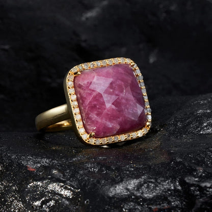 Natural Gemstone Rings, 925 Sterling Silver Genuine Gemstone Square Ring with Diamonds for Women Girls, Birthstone Rings Jewelry Gifts for Valentine'S Day, Birthday (Available 6,7,8)