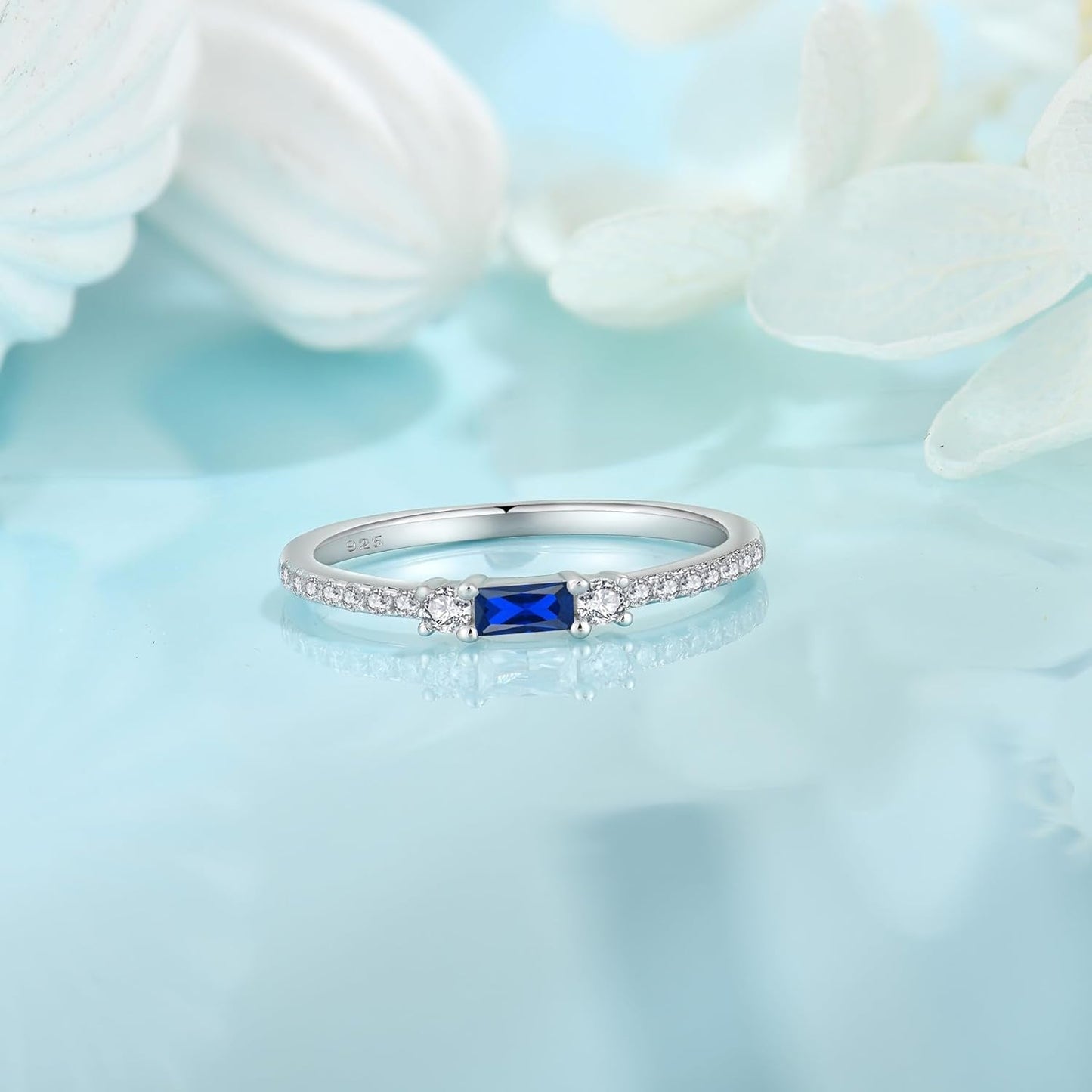 925 Sterling Silver Baguette Created Diamond Rings for Women Thin Stackable Birthstone Promise Rings Half Eternity Halo Cubic Zirconia Wedding Band Rings for Her Size 5-10